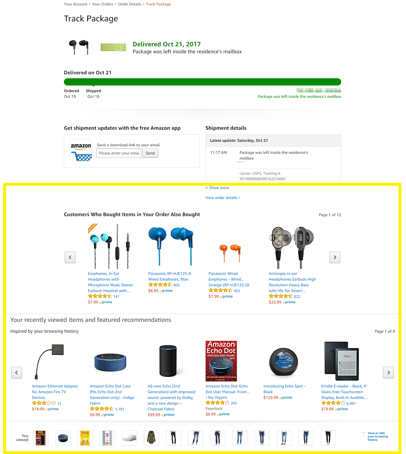 Screenshot showing the order tracking page on amazon