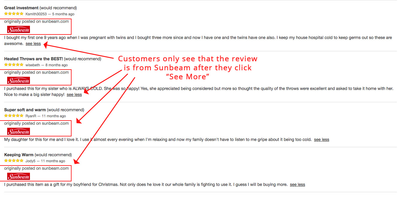 Screenshot showing reviews for a product