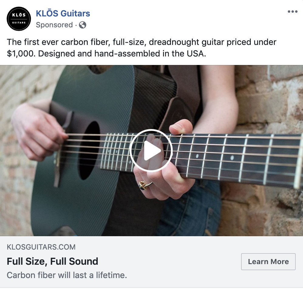 Screenshot showing KLOS guitars Facebook ads