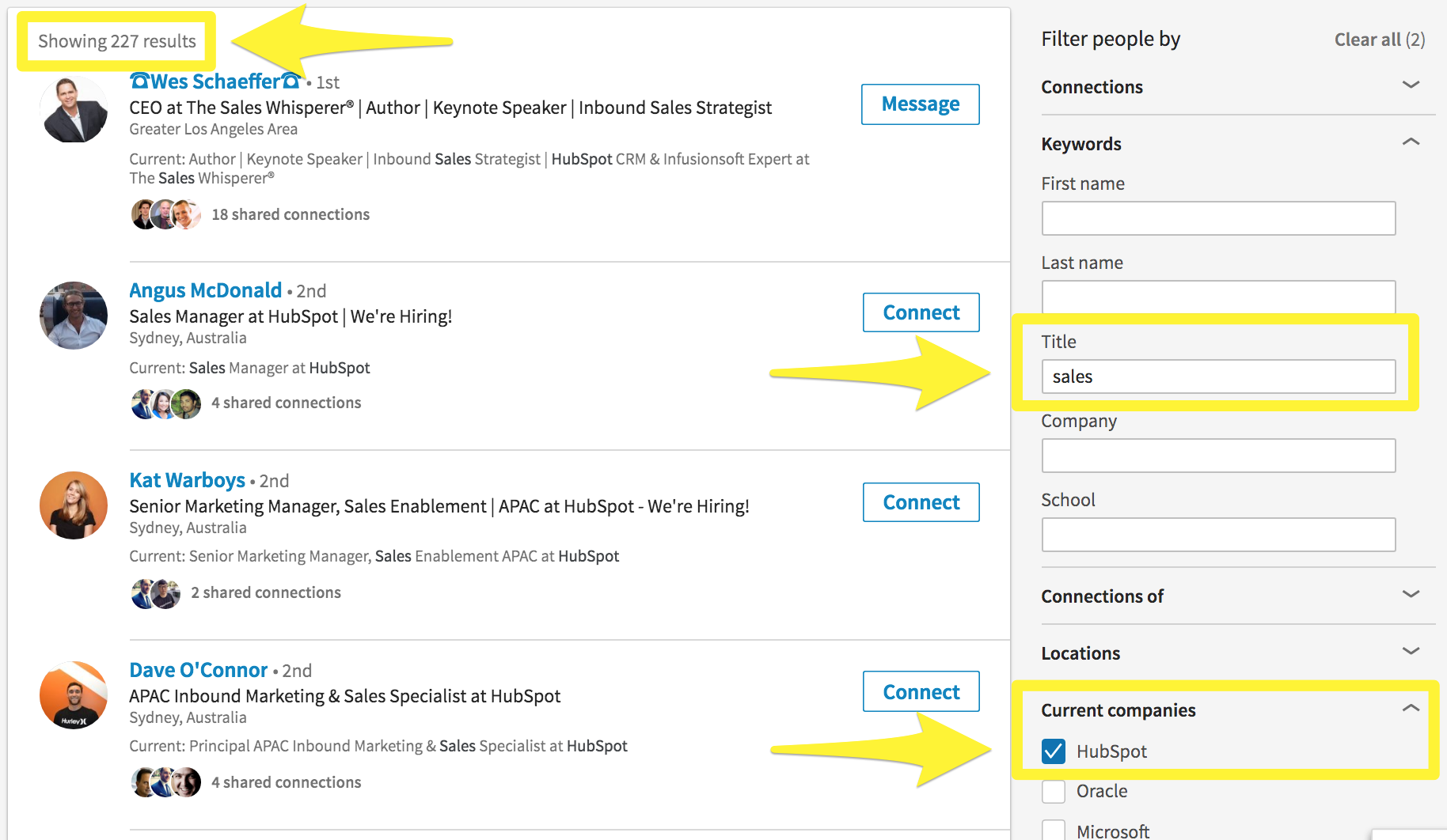 Screenshot showing a linkedin search