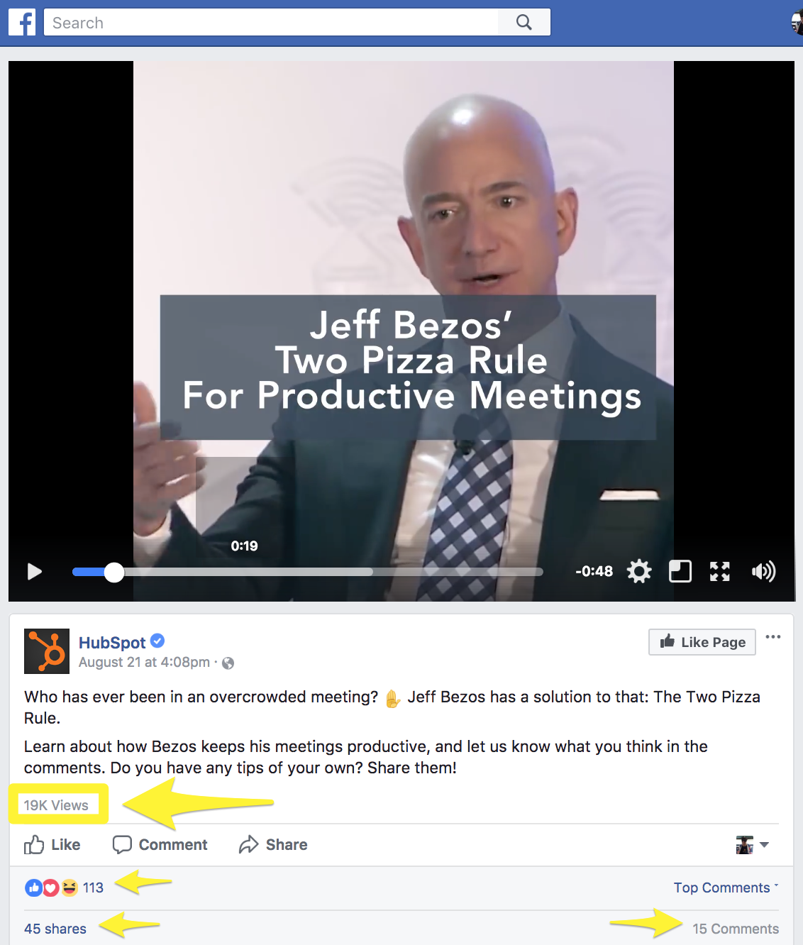 Screenshot showing a facebook video by hubspot