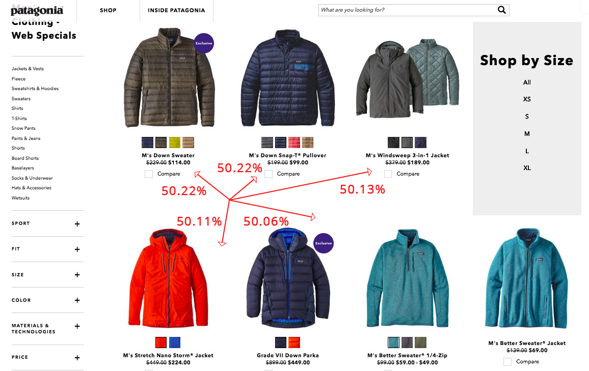 Screenshot showing products on patagonia
