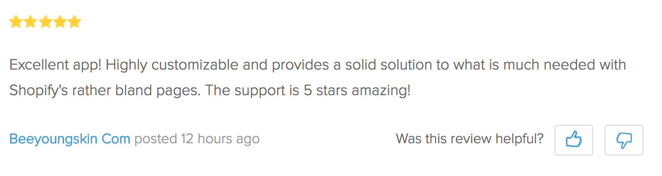 Screenshot showing a review for a shopify plugin