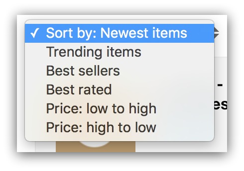 Screenshot of a dropdown menu on sorting items