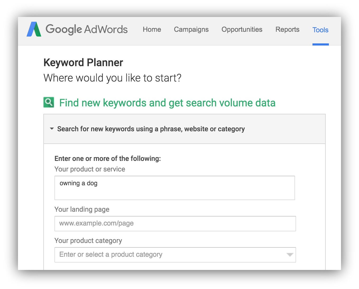 google adwords keyword planner