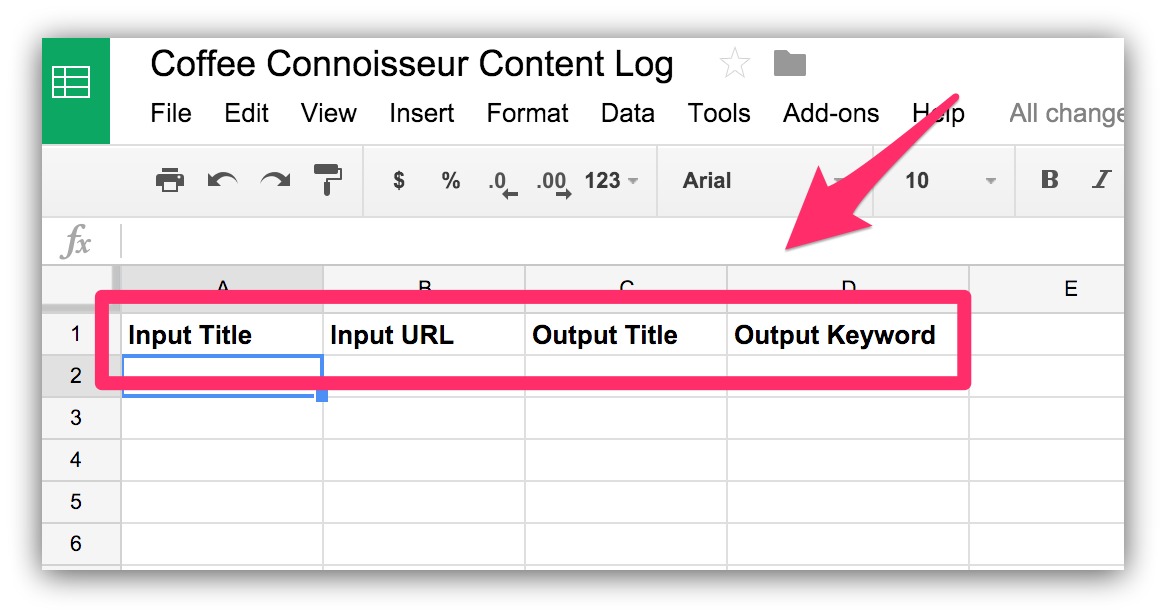 example content log spreadsheet
