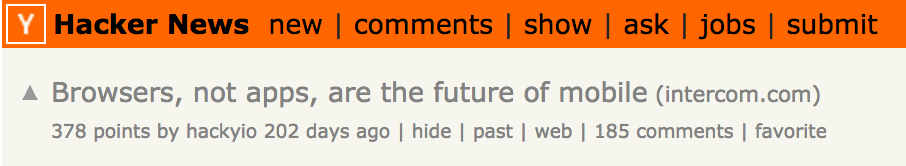 Screenshot showing a top article by intercom on hacker news