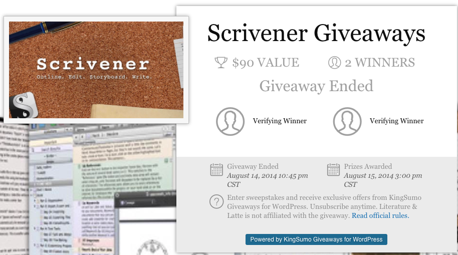 Screenshot showing a giveaway page