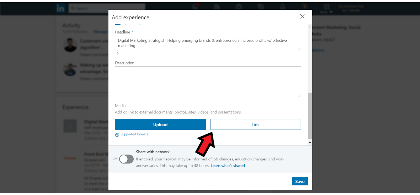 How To Build An Email List: Screenshot of "Experience" section in LinkedIn profile