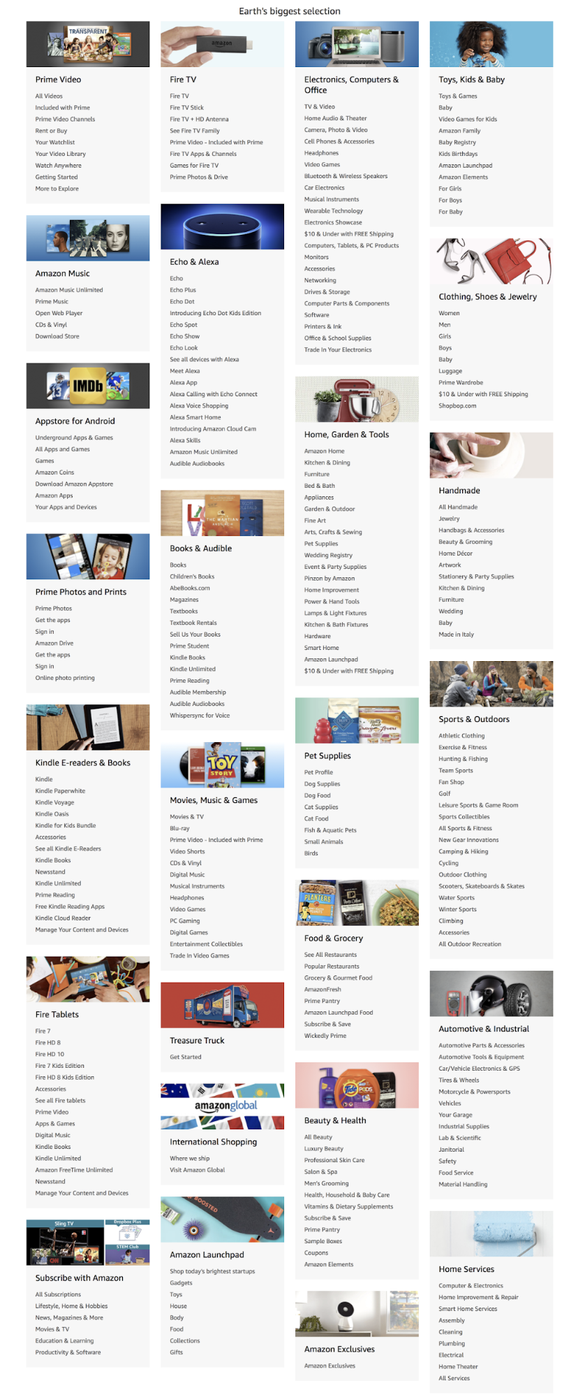 Screenshot showing categories on amazon.com