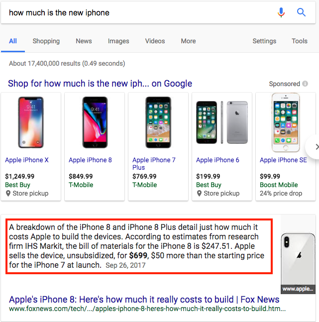 Screenshot showing google search results