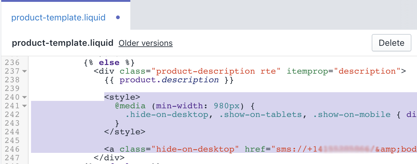 Screenshot showing a piece of code