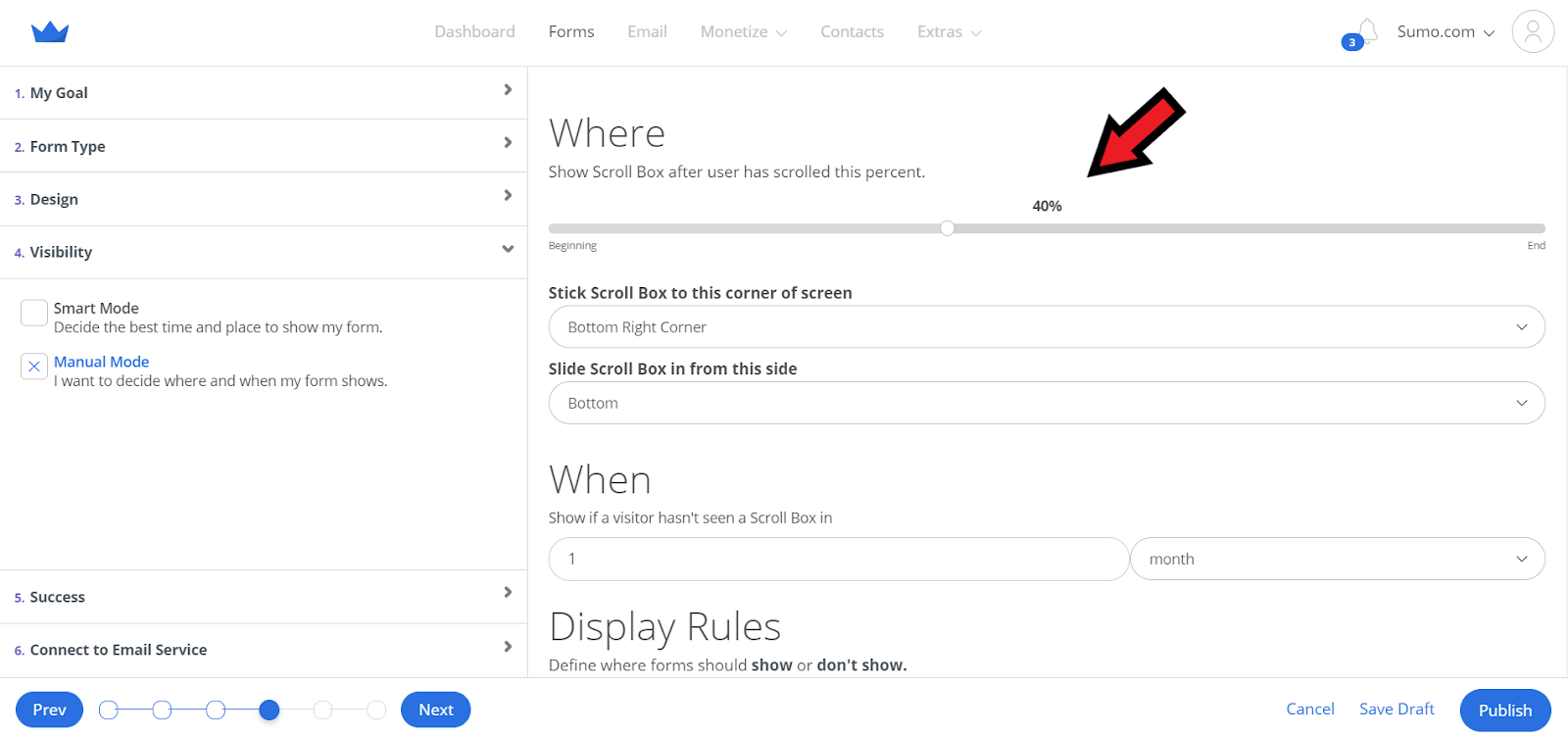 How To Build An Email List: Screenshot of perceentage-based scroller for Sumo Scroll Box