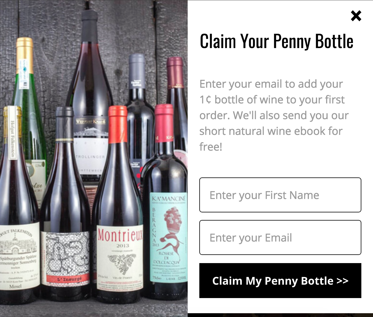 Screenshot showing a penny bottle popup