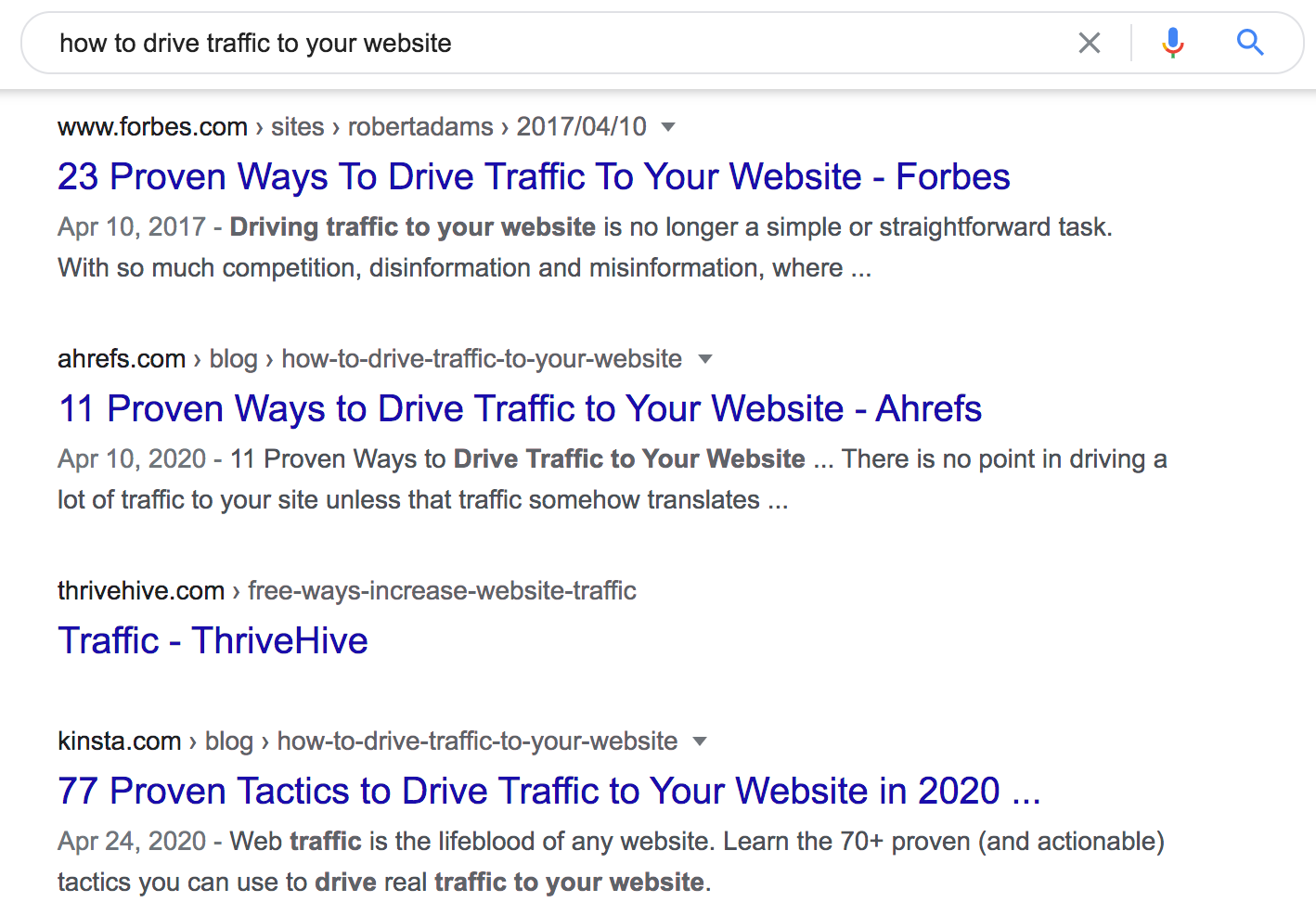 "how to drive traffic to your website" top-ranking pages