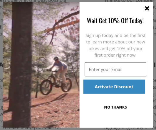 Screenshot of exit popup from M2S Bikes