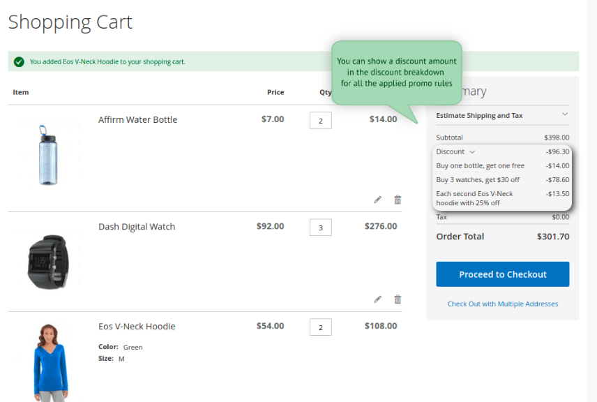 Screenshot showing a shopping cart