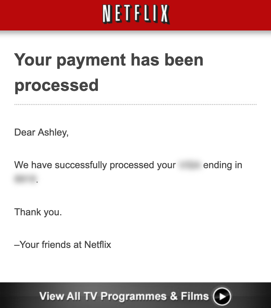 Screenshot of email from Netflix