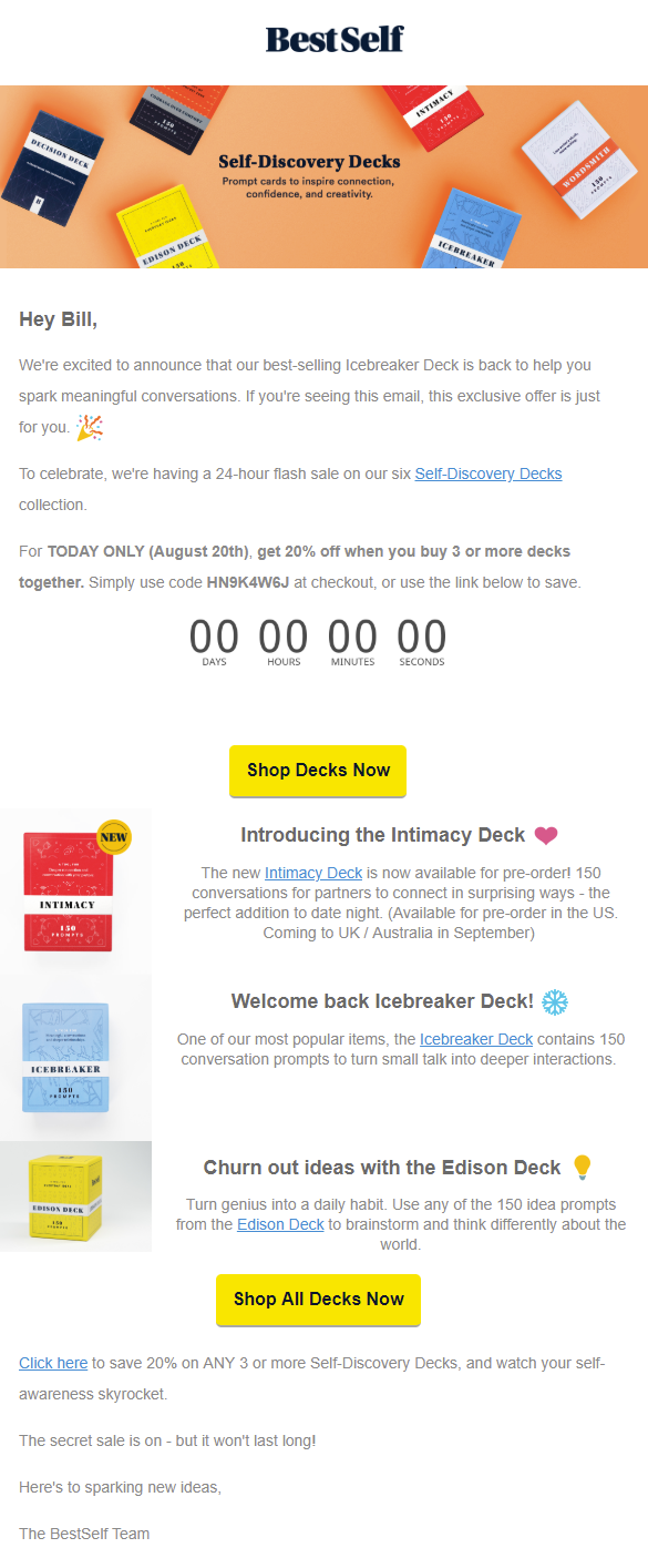 B2B Email Marketing: Screenshot of email by Best Self