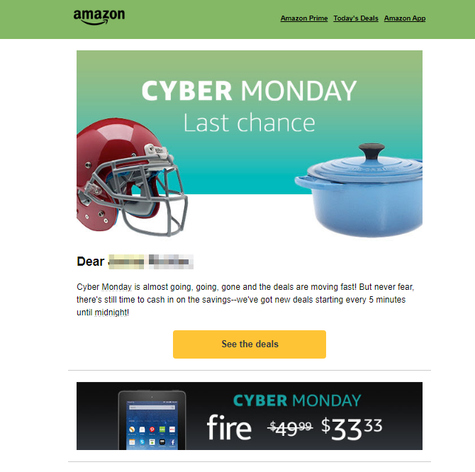 Screenshot showing an email sent by amazon