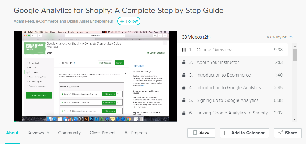Screenshot showing an online course