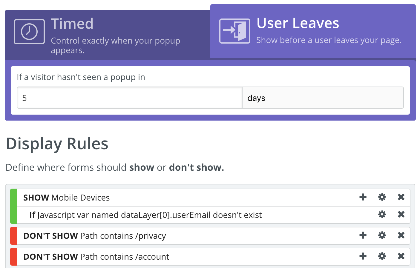 Screenshot showing settings for a sumo popup