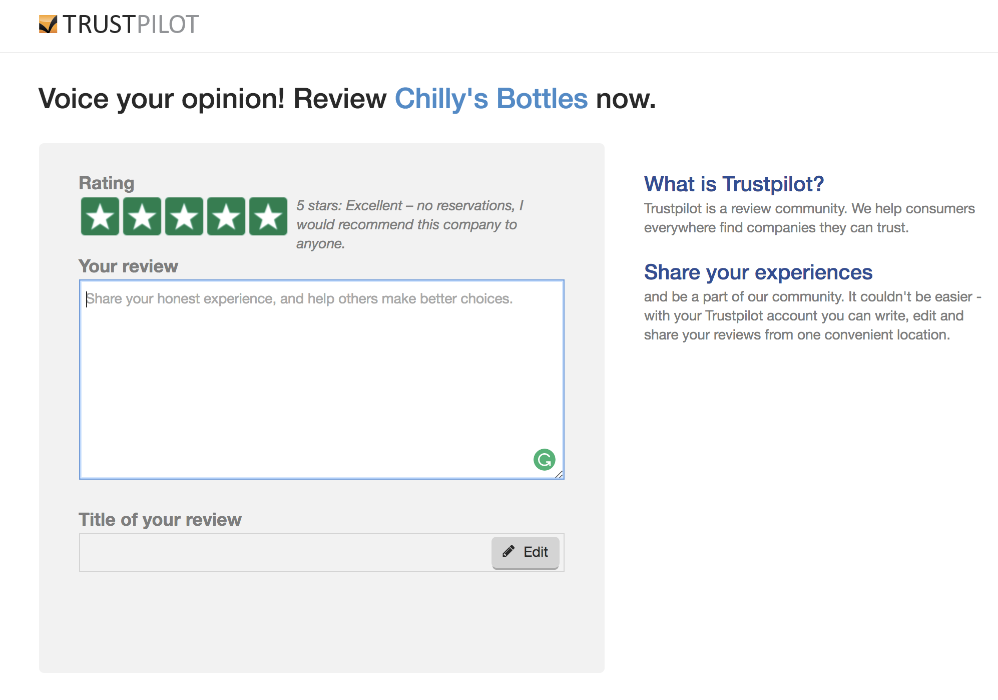 Screenshot showing a review page for Chilly