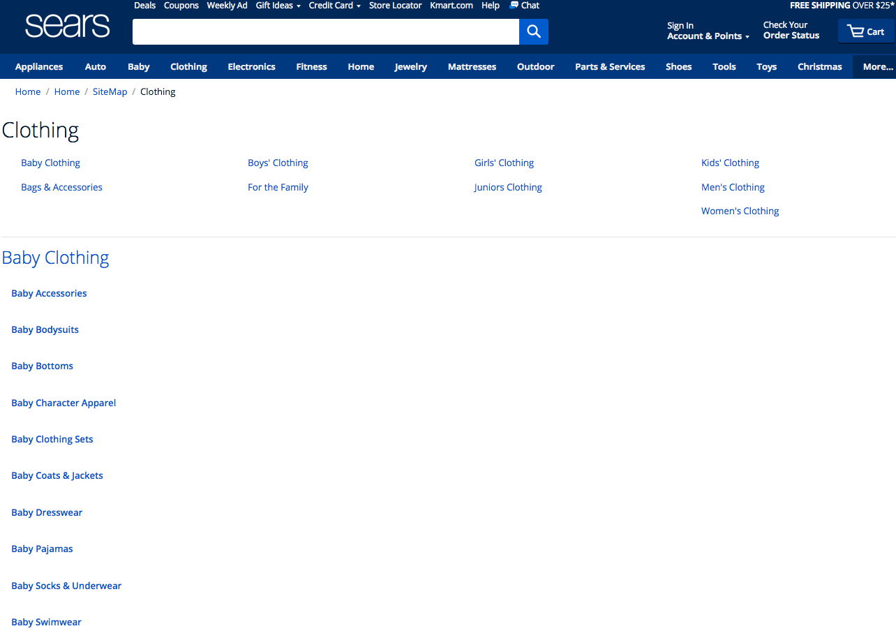 Screenshot showing a page on sears.com