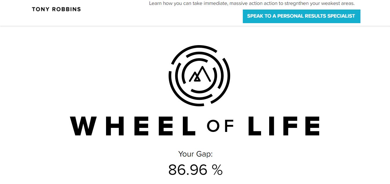 Screenshot of the Wheel of Life product on Tony Robbins