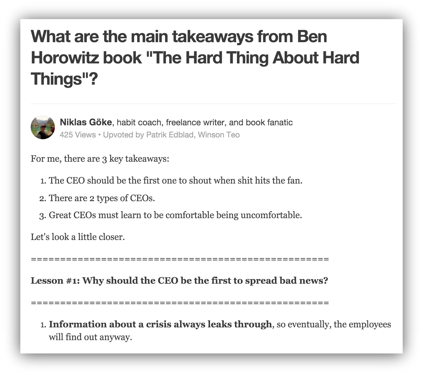 main takeaways from ben horowitz book