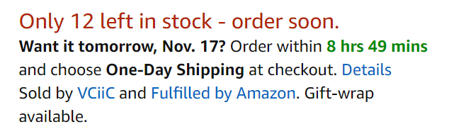 Screenshot showing stock count on an amazon product