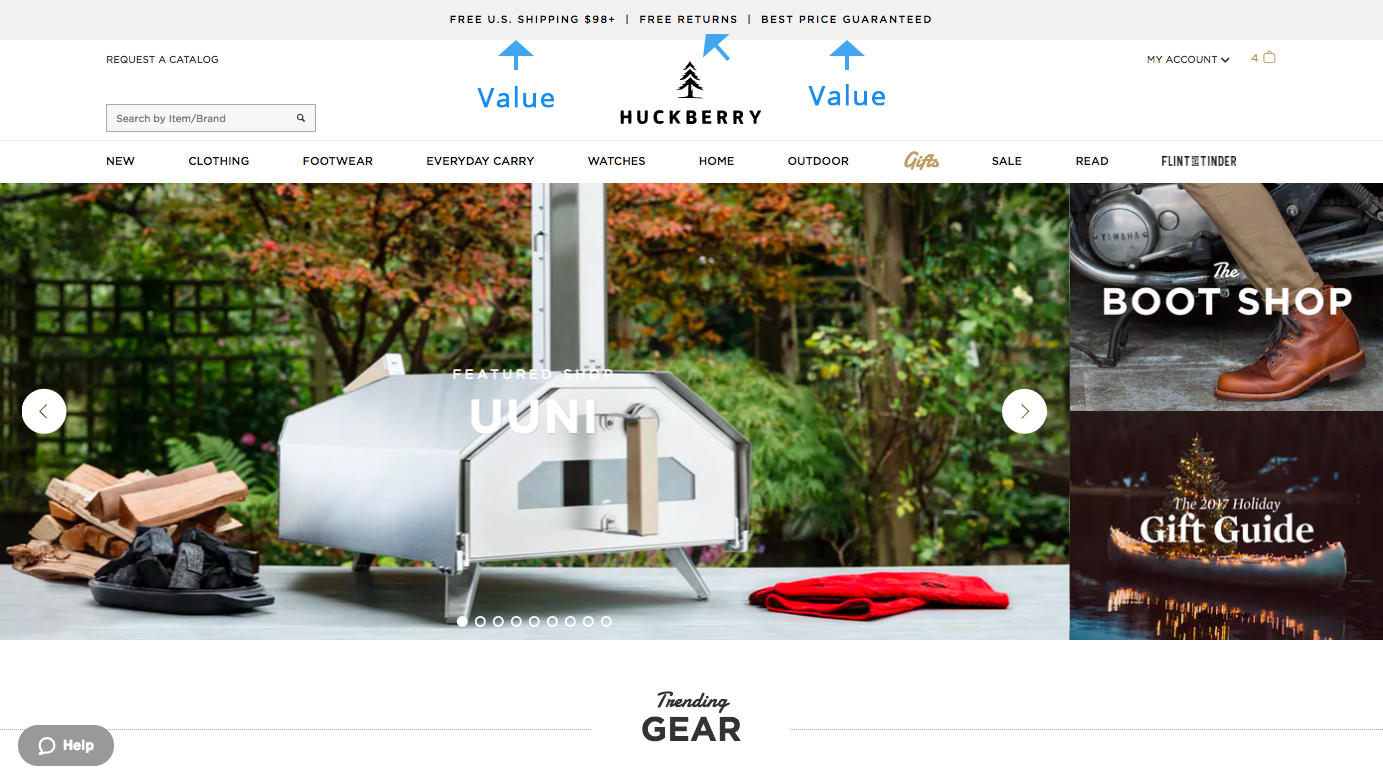 Screenshot showing a page on Huckberry