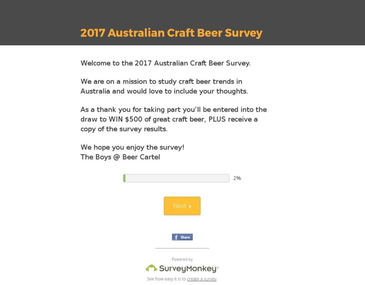Screenshot showing a survey