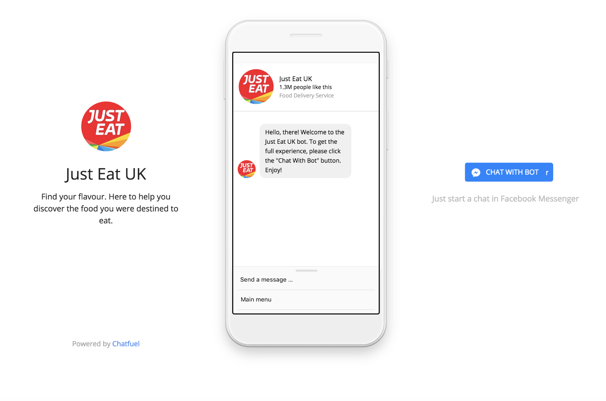 Screenshot showing a messenger conversation with Just Eat UK