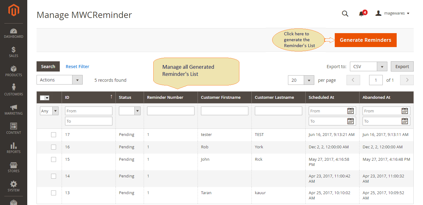 Screenshot showing the dashboard of a software