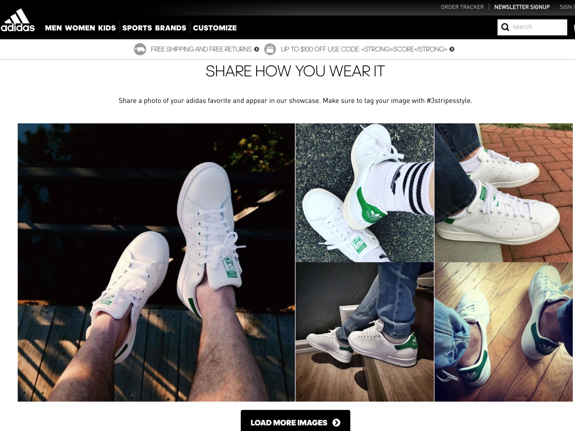 Screenshot showing a page on adidas.com