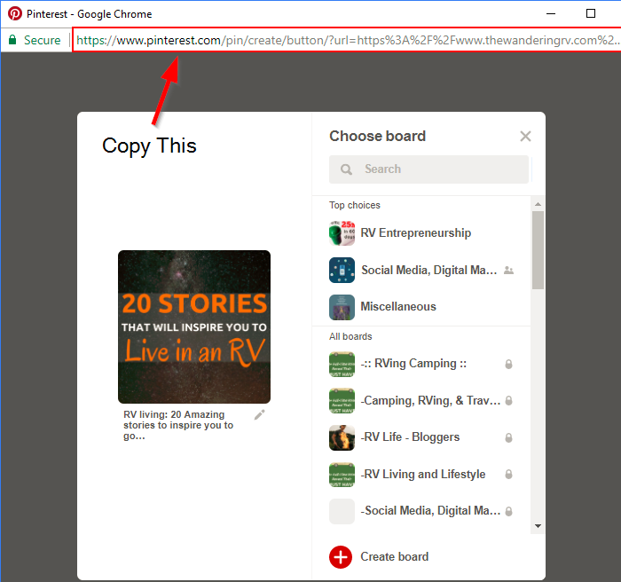 Screenshot showing a pinterest URL