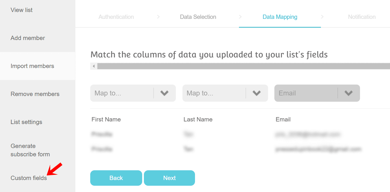 Email Autoresponder Tools: Data mapping in MooSend
