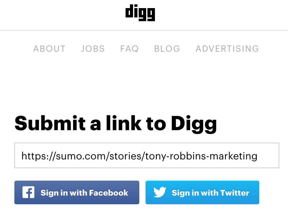 Screenshot showing the submit page on Digg