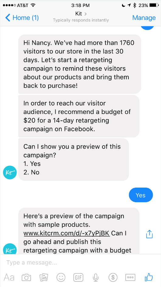 Screenshot showing a facebook messenger conversation