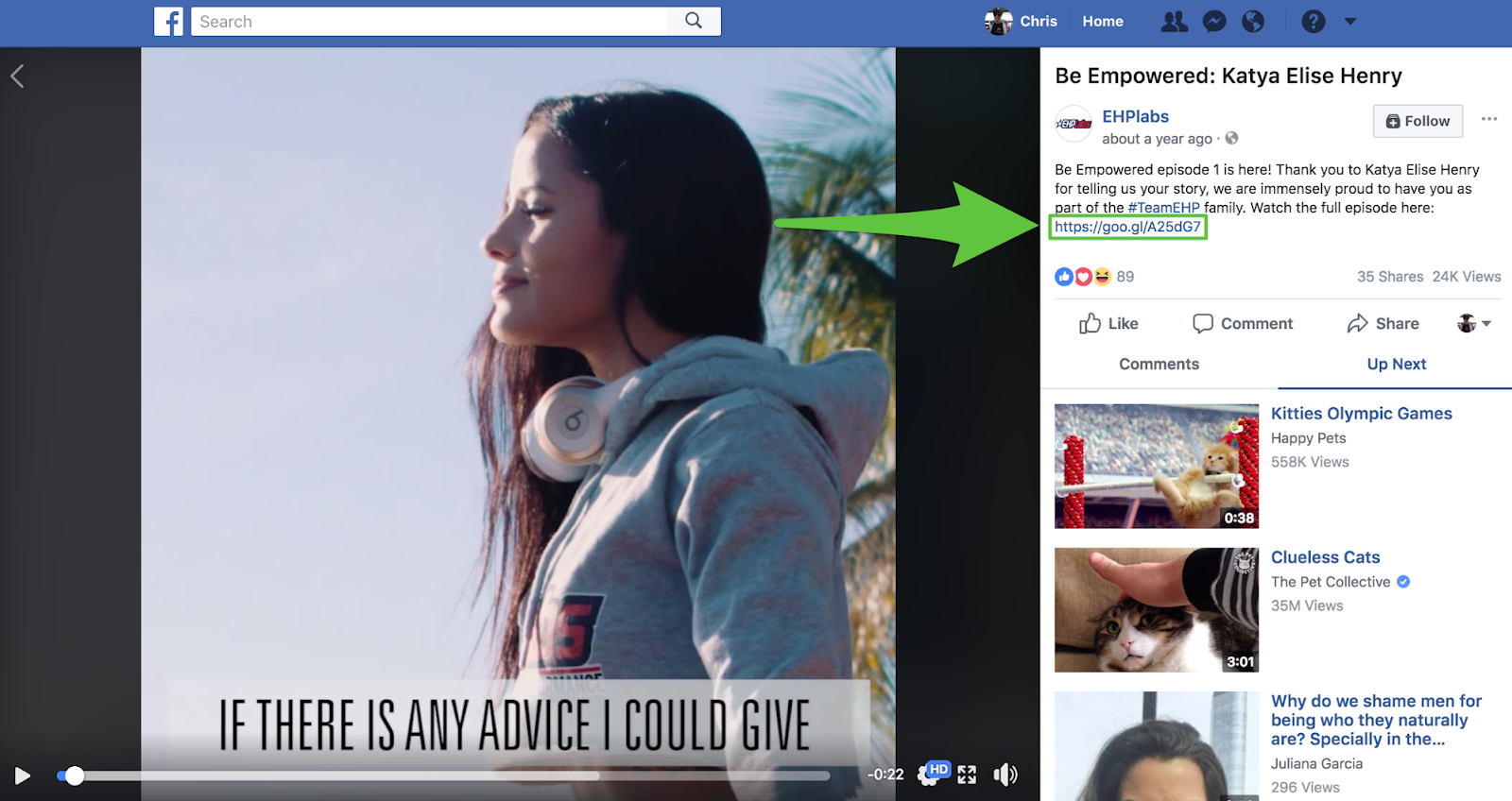 Screenshot showing a Facebook video