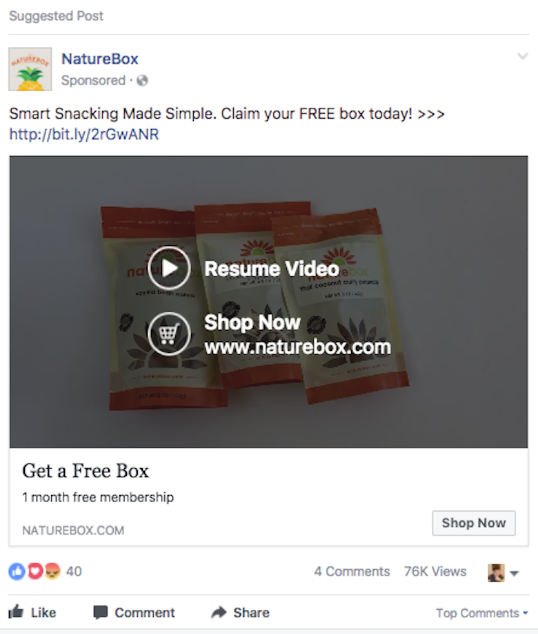 Screenshot showing a Facebook ad
