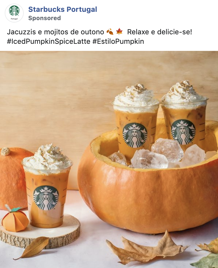 Global Marketing Strategy: Screenshot of Starbucks Portugal Pumpkin Spiced Latte Facebook ad 