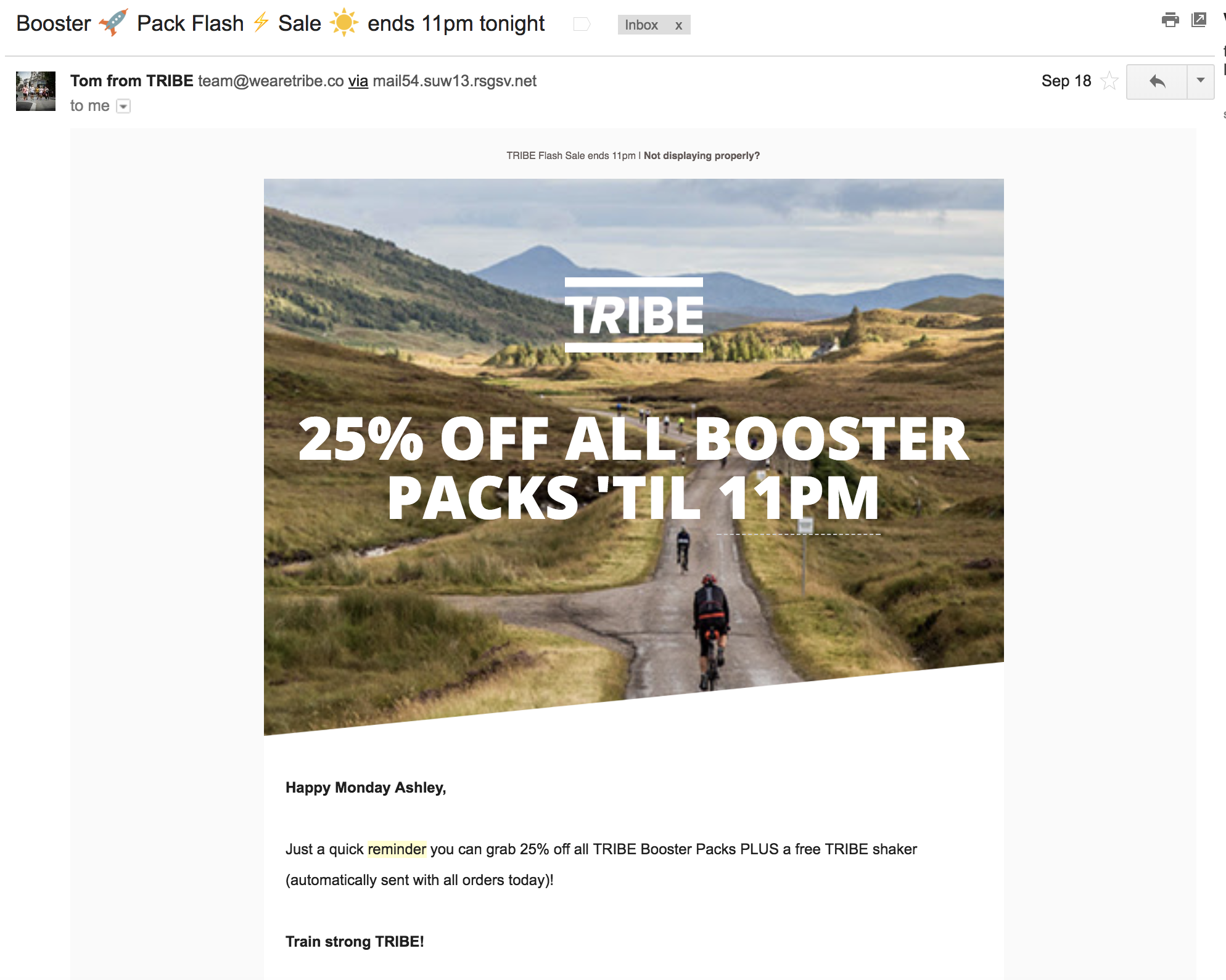 Screenshot showing an email by TRIBE