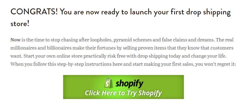 Screenshot showing a CTA on shopify