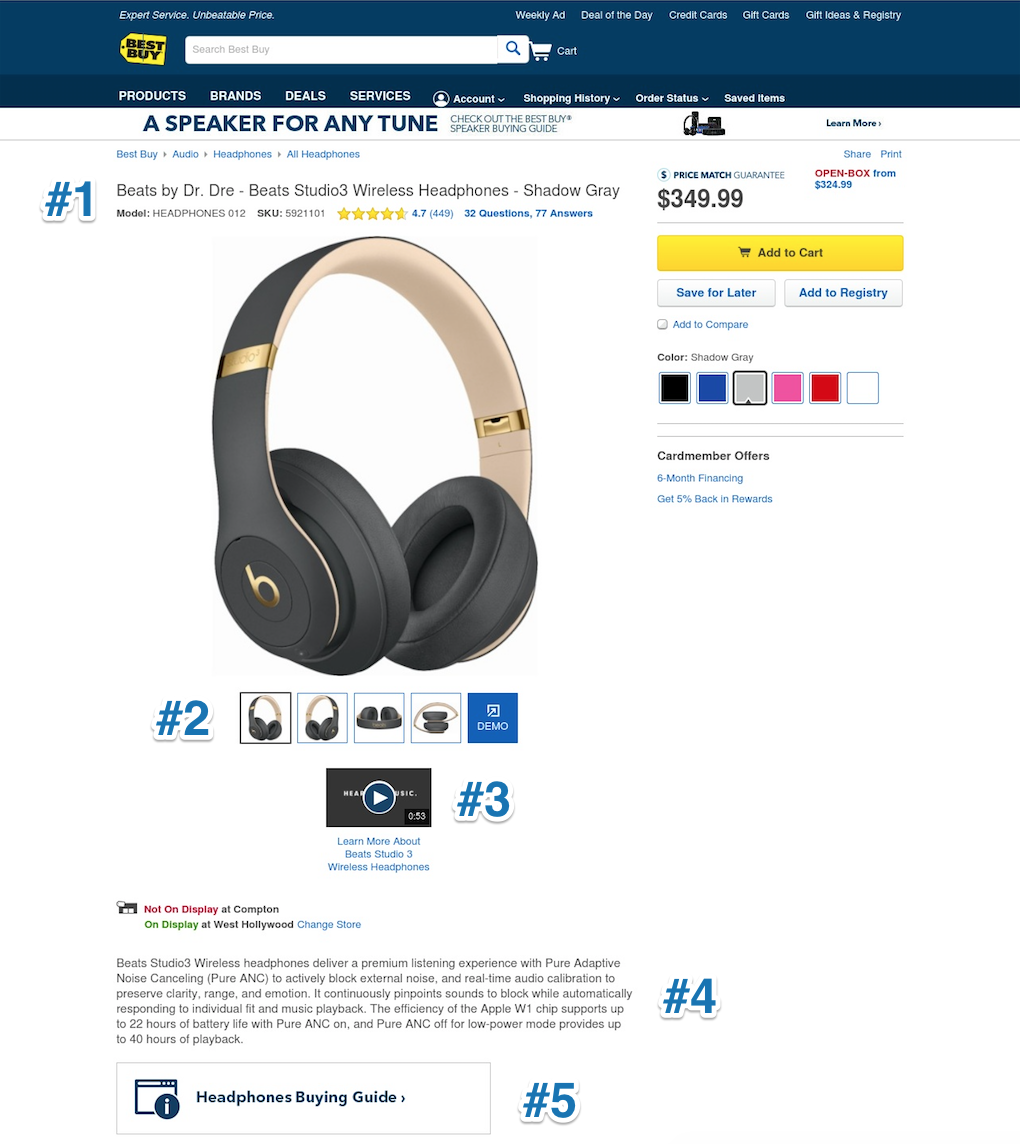 Screenshot showing a product page on best buy