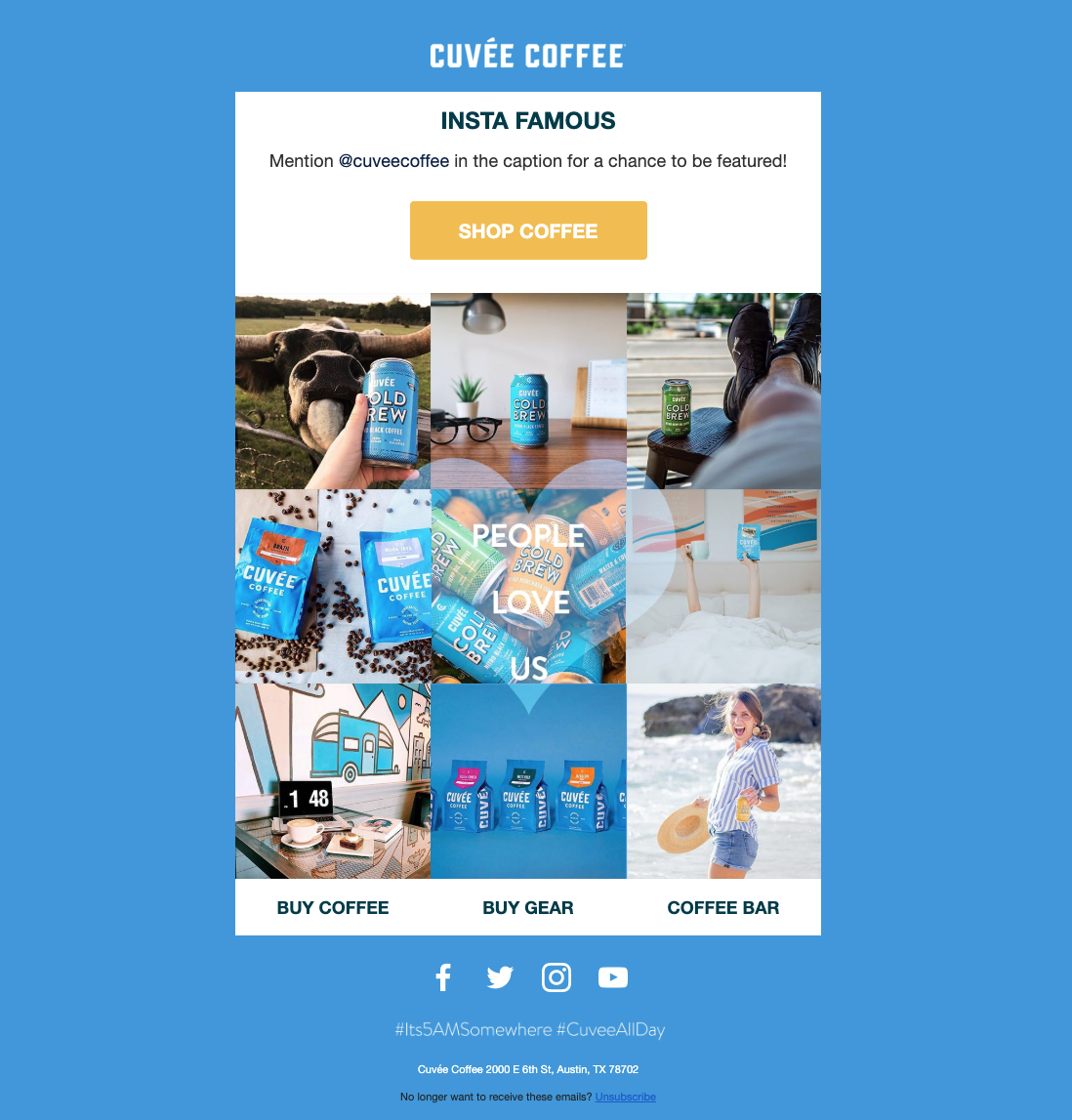 Screenshot of an automated email sharing the coffee experience after purchase