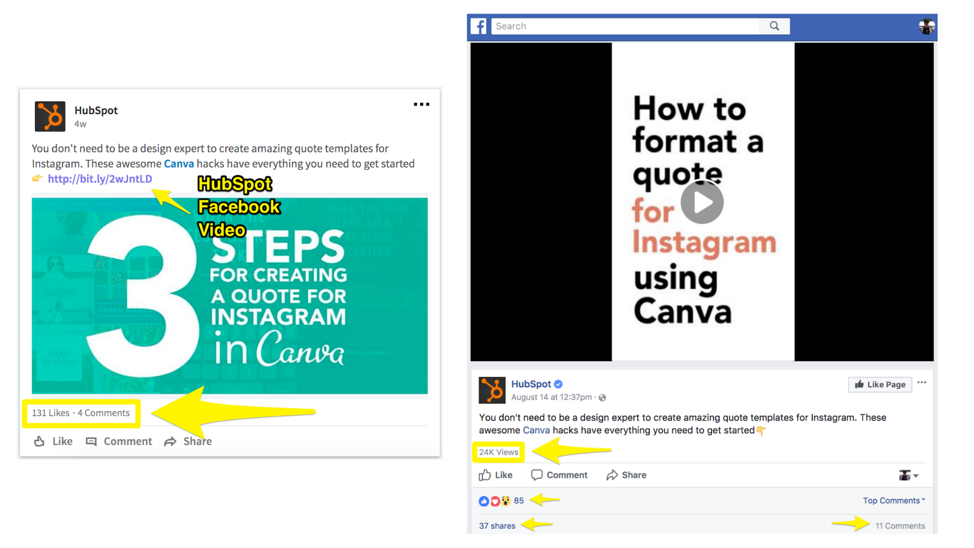 Screenshot showing two different posts by hubspot