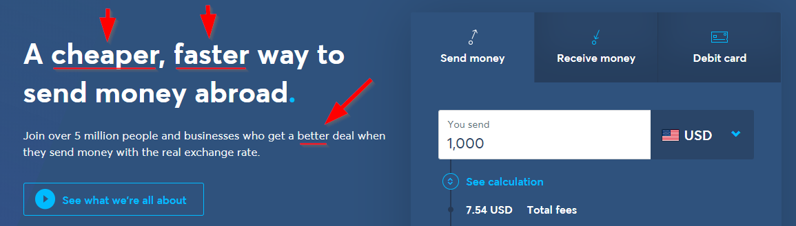 Screenshot of Transferwise