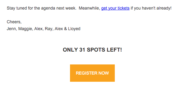 Screenshot showing an urgency CTA in an email